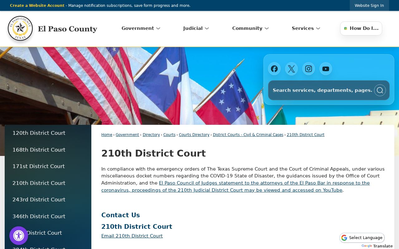 El Paso County civil docket 210th District Court page