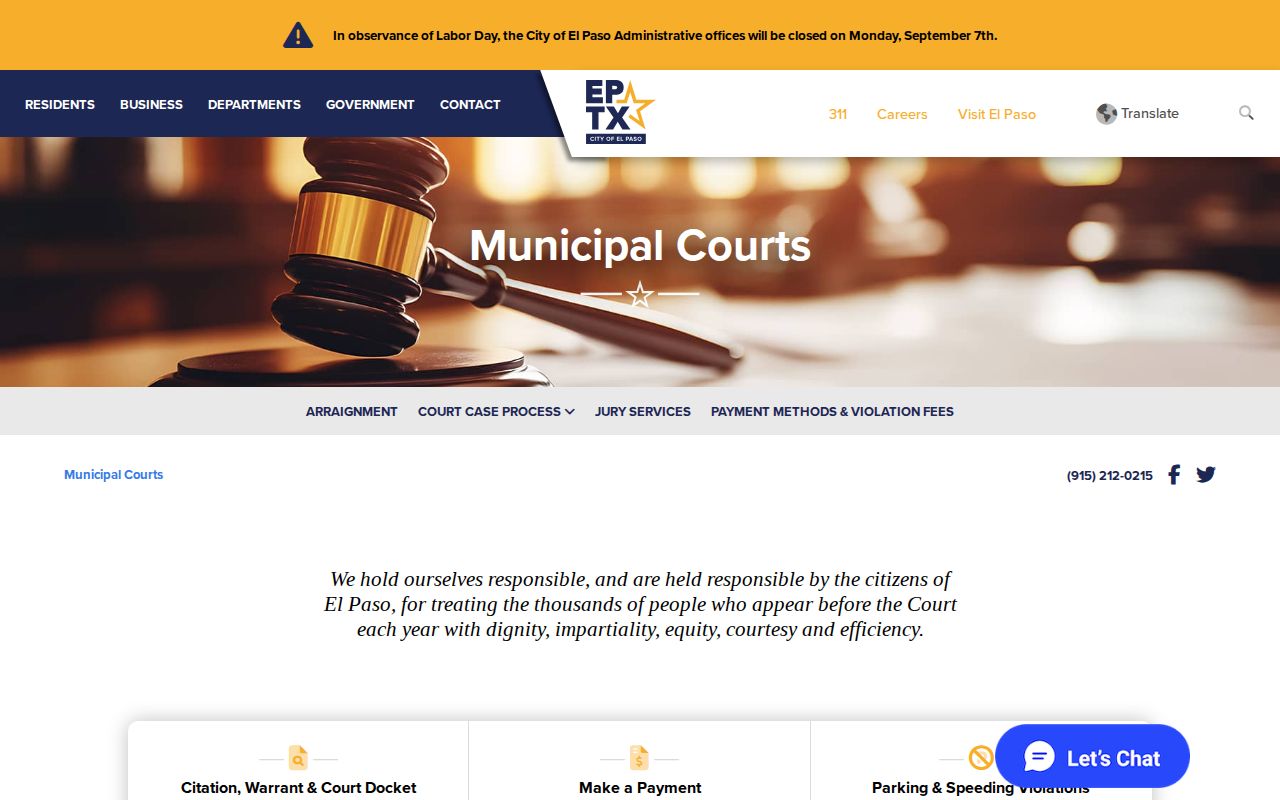 El Paso Municipal Court docket access page