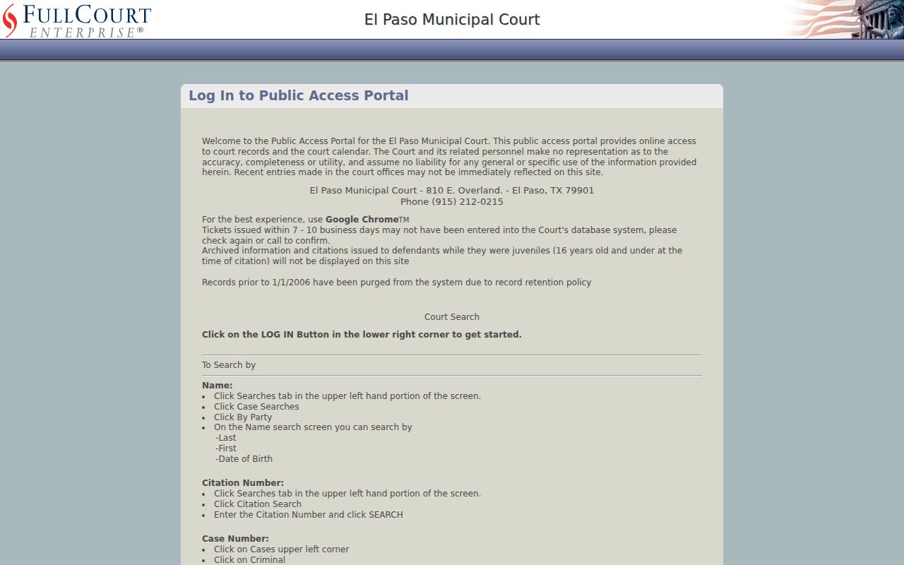 El Paso County traffic court records FullCourt search