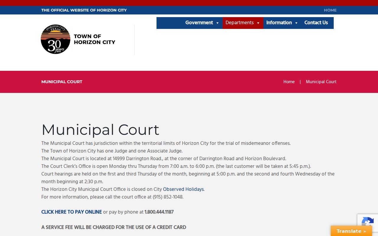 Horizon City Municipal Court docket and hearing schedule